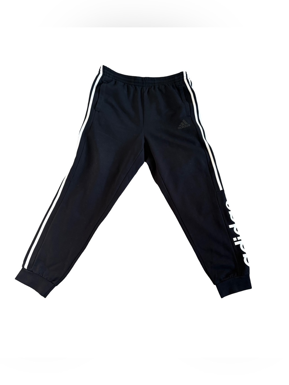 adidas Black Joggers with White Side Stripes and Logo Print